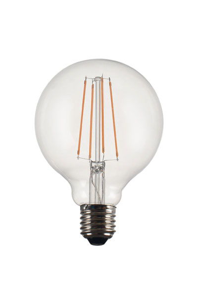 Vintage LED Filament Clear 95 mm. Vintage är en bas-serie på ljuskällor där man har fokuserat på prisvärdhet framför den perfekta high-end prestandan. En mycket prisvärd ljuskälla som täcker in basbehoven i de flesta sammanhang. Dimbar LED lampa. 4W, 2200K, 20000H, 350 lm. Sockel E27.